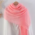 Pink crinkle cotton linen scarf with fringed edges for women casual wrap shawl - Pink