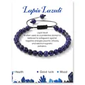 Adjustable 6mm Lapis Lazuli natural stone beaded bracelet with black braided rope - Lapis Lazuli