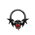 Gothic nose ring with black bat wings, skull motif and a faceted red heart gemstone - NR24082202-Bat Skull Nose Ring / Black/Red Zirconia