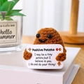 Handmade crochet positive potato doll in brown yarn with motivational message card - Ordinary Positive Potato 4.5cm