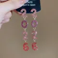 Glittering 2026 number earrings featuring pink and red gradient crystal rhinestones - Silver Needle-Purple (2026 Gradient)