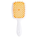 Hollow-out mesh hair comb with white handle and orange massaging bristles for styling - White Handle - Orange