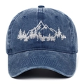 Berretto da baseball ricamato foresta di montagna in denim lavato blu scuro per outdoor - Taglia Unica(Regolabile) / Blu Notte