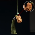 Carved green sandalwood sachet pendant with emerald green tassel and jade bead detail - Awakening Lion Style (11) / Approx. 3.4*2.4cm / Without Scent Beads