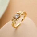 Gold plated open ring featuring a clear zircon stone and classic X design detailing - Adjustable Open / X-shape Cross Zirconia Style / Gold (13660)