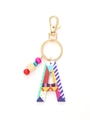Detail of colorful wooden letter A keychain with vibrant beads and golden metal ring - Letter A Style