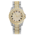 Luxury gold and silver metal watch with diamond-encrusted dial and Roman numerals - Two-tone Gold Silver