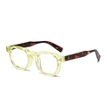 Polygonal sunglasses with translucent pale yellow frame and tortoiseshell temples - Transparent Yellow / Tortoise Temple / Anti-Blue Light