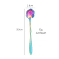 Rainbow sunflower stainless steel dessert spoon with dimensions 12.5cm by 2.8cm - Iridescent Sun Flower
