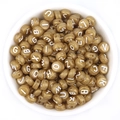 Golden acrylic round letter beads with white capital letters for DIY jewelry making - Antique Bronze + White Text