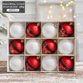 Set di 12 palline di Natale con decori cintura Babbo Natale rossi e sfere bianche - Cintura Babbo Natale/Stile Glitter Bianco / 6CM Set Rosso e Bianco/12 pezzi