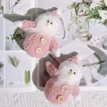 Pink fleece Santa Claus hanging ornament with white beard and wooden buttons for Christmas - Pink Santa Claus / Pink