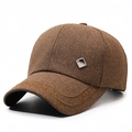 Men's dark brown textured baseball cap with side metal logo and brim embroidery - Adjustable / Coffee