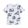 Boys white short sleeve t-shirt featuring black hand-drawn construction vehicle prints - White Construction Vehicle / 2T (80-90cm)