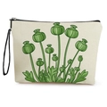 Cream canvas cosmetic bag with green botanical prints and black zipper handle - 25x17cm / Single Poppy Pod Style (款式4)