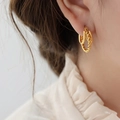 Elegante 18K vergoldete Titanstahl Doppel-Creolen mit geflochtener Textur für Damen - Doppelreifen Twist / Gold