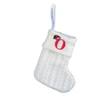 White knitted Christmas stocking with cable texture and red embroidered letter O - White-Letter O