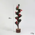 Mini artificial snowy Christmas tree with red berries on a wooden base, 40cm height - 40CM Wood Stake Desktop Christmas Tree