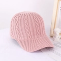 Detailed macro shot of pink cable knit baseball cap showing soft yarn texture and pattern - M (56-58cm) / Pink