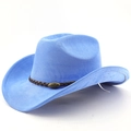 Detail eines blauen Cowboyhuts aus Wildleder mit Flechtband und Metallschnalle - M(56-58cm) / Tiefes Himmelblau