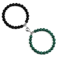 Bracciali magnetici cuore per coppie con perle nere opache e pietre di malachite finta - Bracciale di Perline Onice Opaco e Motivo Malachite