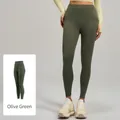 Leggings de yoga de compression à taille haute vert olive en tissu évacuant l'humidité - S / Vert olive