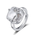 Baroque square pearl ring with hollow silver-tone frame on white background - Adjustable Open / White Gold