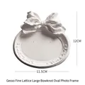 White plaster round jewelry display frame with bow tie decoration, size 11.5cm by 12cm - Gypsum Fine Grid Large Bowknot Round Photo Frame
