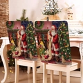 Detail of festive Christmas chair covers featuring vintage Santa Claus and cute puppy patterns - Vintage Santa List (YT05-5)