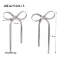 Silver bow snake chain drop earrings in polished stainless steel texture for women - Silver Bowknot Tassel Style (JDEW2401011-S)