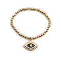 Bracciale elastico con perline placcate in oro e ciondolo Evil Eye in smalto blu da donna - Ciondolo Occhio del Diavolo a Cuore / Oro