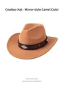 Classic camel felt cowboy hat featuring a dark brown decorative band and metal buckles - Mirror Leather Strap / Camel