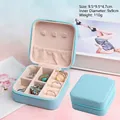 Light blue square jewelry travel organizer with zipper closure and modular compartments - Square PU Leather Zipper Style / Lake Blue