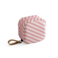 Pink and white diagonal striped makeup bag with brown loop handle and zipper - Pink Stripe Small