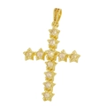 Golden cross pendant with embedded star-shaped zircon stones on a white background - Pendant 32 (Gold Star White Zirconia Cross)