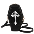 Gothic coffin-shaped shoulder bag in black with white cross print and golden hardware - Black