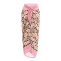 Pink floral wrap beach skirt with green leaf print and high waist tie design - One Size / Pink Floral Sarong Wrap Skirt