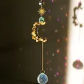 Golden suncatcher with citrine moon frame, faceted crystal ball and metal sun pendant - Citrine