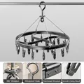 Grey round aluminum drying rack with 24 non-slip clips and 360-degree rotation - Gunmetal Grey Round - Large 24 Clips