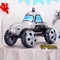 3D Police Car foil balloon in silver and blue for party decorations, size 65x40cm - New White Police Car