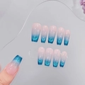 Details zu 10 langen Coffin-Nägeln mit blau-rosa Katzenaugen-Farbverlauf und Glitzer - Groß (L) / 1510 Pink Blau Ombre Mittel Sarg