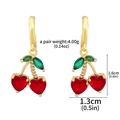 Red heart-shaped cherry drop earrings with green zircon leaves in gold finish - E00212-05 Red Gemstone Cherry Earrings