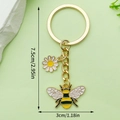 Golden honeybee keychain with daisy charm and yellow hexagon honeycomb enamel pendant - Bee Daisy Small Charm Style (LS297)