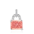 Pink sapphire-style high carbon diamond necklace in silver lock design on white background - Pendant (With Chain) / Padparadscha (Pink Orange)