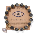 Beaded bracelet with labradorite stones and a gold sparkling evil eye charm - 19cm / Labradorite