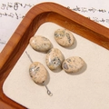 Vintage oval natural stone beads with gray veins for jewelry making and DIY earrings - Beige Grey Black Textured Oval Style (29号)