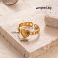 French style golden heart open ring made of durable titanium steel on stone - Gold Heart Open Ring (MN454-Gold)