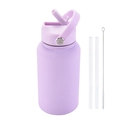 Purple matte stainless steel 650ml sports water bottle with handle, straws and brush - Lavender