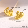 Orecchini a lobo a cuore in rame placcati oro 18 carati con larghezza di 2,1 cm - Oro