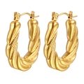 Classic gold twisted hoop earrings in stainless steel for women with textured design - Oil Pressed Twisted Hoop Gold (MS-287)